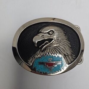 Vintage G&S 2000 Eagle Belt Buckle Southwestern Turquoise Thunderbird Pewter